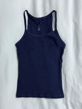 Skims Cotton Rib Long Cami in Navy